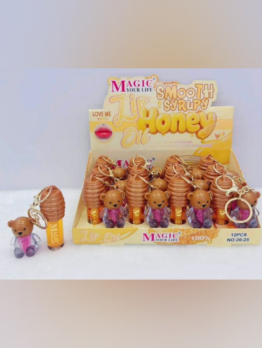 💋6x $15 💋Honey Lip Oil with Bear Keychain - Brown